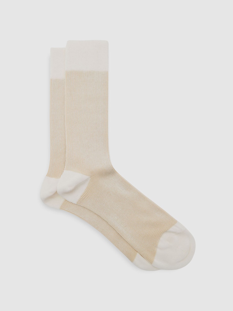 Reiss Ecru/Oatmeal Cory Two Tone Cotton Socks - Image 1 of 3