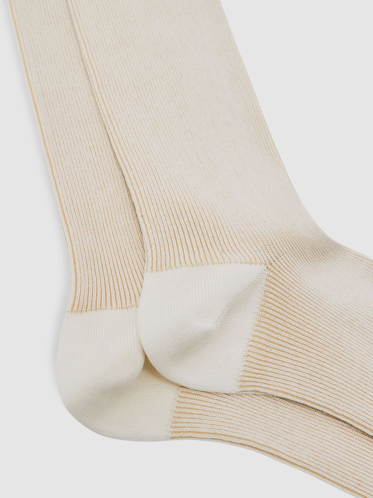 Reiss Ecru/Oatmeal Cory Two Tone Cotton Socks - Image 2 of 3