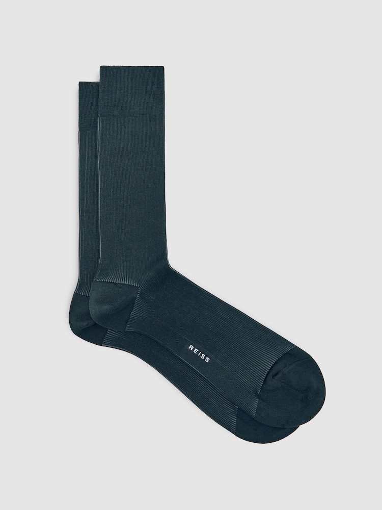 Reiss Dark Green Cory Two Tone Cotton Socks - Image 1 of 3