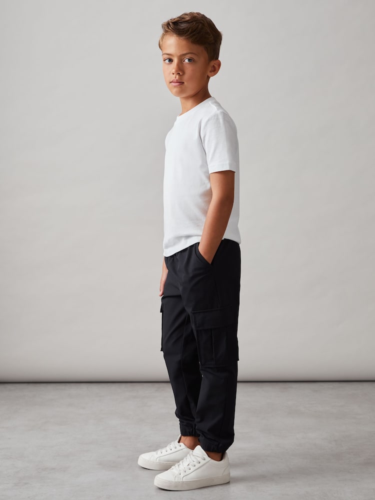 Reiss Black Lucian Technical Drawstring Trousers - Image 1 of 4
