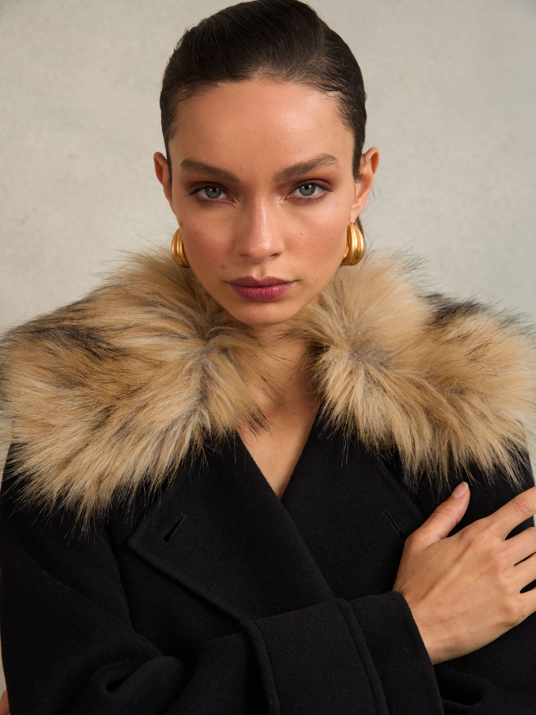 Buy Atelier Black Jolene Atelier Wool Faux-Fur Collar Coat from