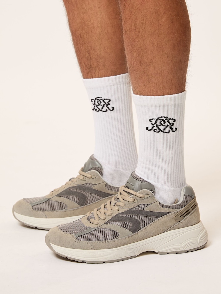 Reiss White Marcus Monogram Cotton-Blend Ribbed Socks - Image 2 of 4