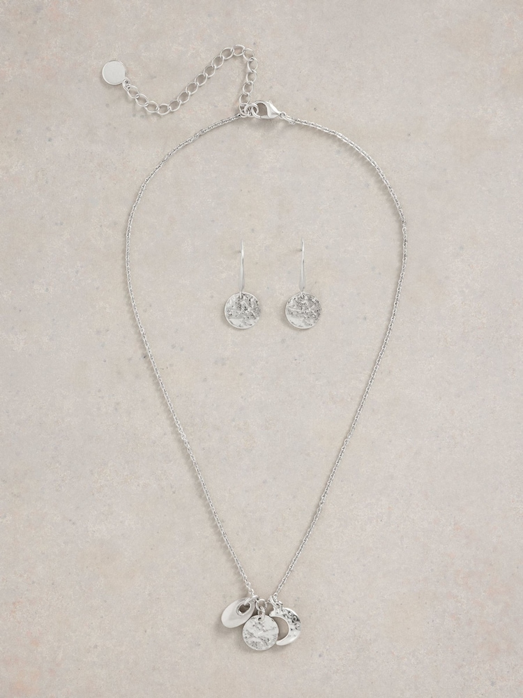 White Stuff Silver Tone Luna Earrings and Necklace Set - Image 1 of 3