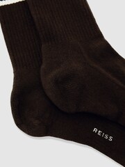 Reiss Chocolate Brown/Ecru/Navy Maurice Monogram Cotton-Blend Rib Sport Socks - Image 4 of 4