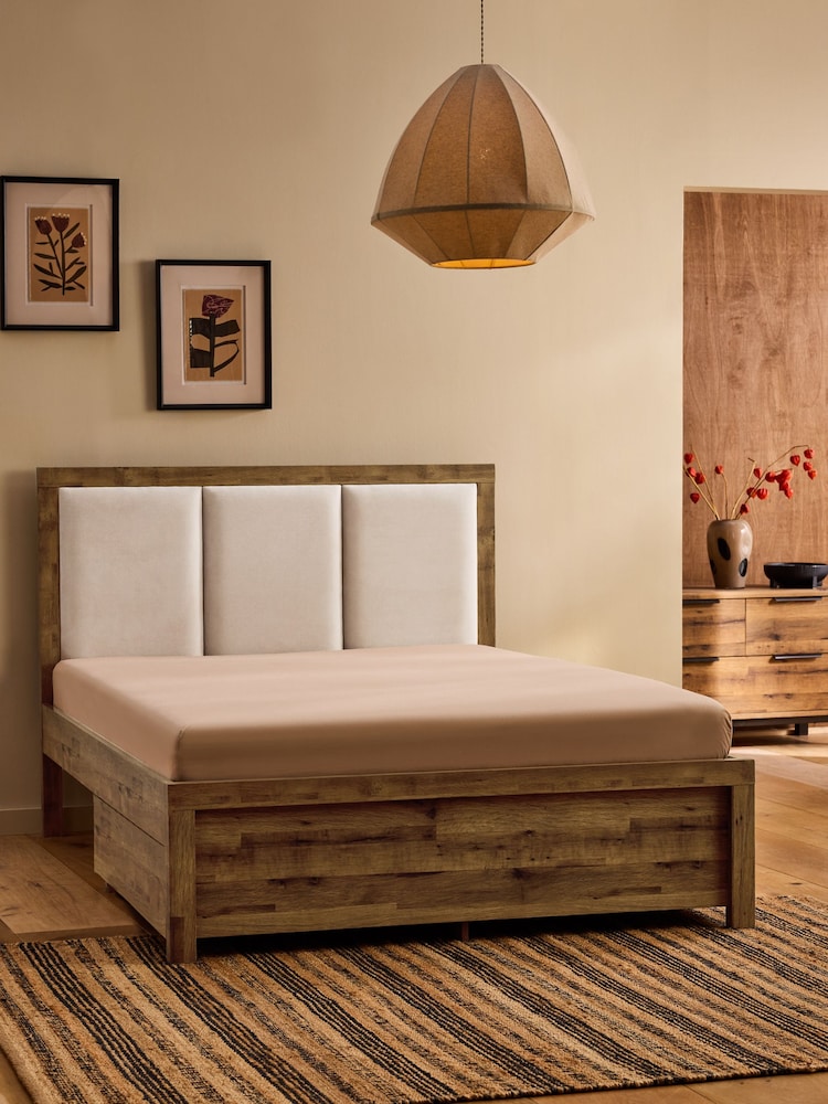 Oak Effect Bronx Wooden Two Drawer Storage Upholstered Bed Frame - Image 2 of 8 Oak Effect Bronx Wooden Two Drawer Storage Upholstered Bed Frame - Image 2 of 8