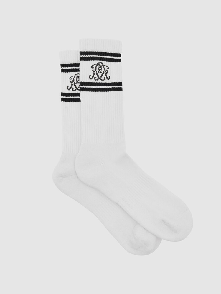 Reiss Ecru/Chocolate Brown Maurice Monogram Cotton-Blend Rib Sport Socks - Image 1 of 3