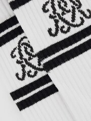 Reiss Ecru/Chocolate Brown Maurice Monogram Cotton-Blend Rib Sport Socks - Image 2 of 3