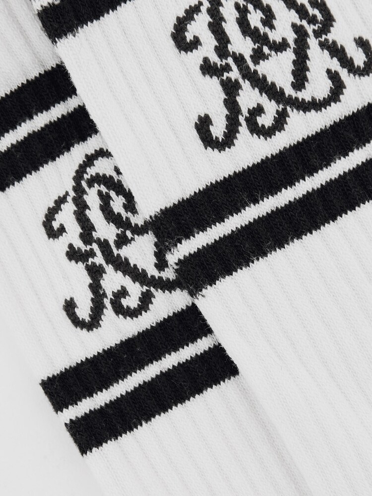 Reiss Ecru/Chocolate Brown Maurice Monogram Cotton-Blend Rib Sport Socks - Image 2 of 3