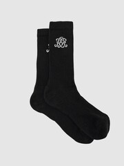 Reiss Black Marcus Monogram Cotton-Blend Ribbed Socks - Image 1 of 4