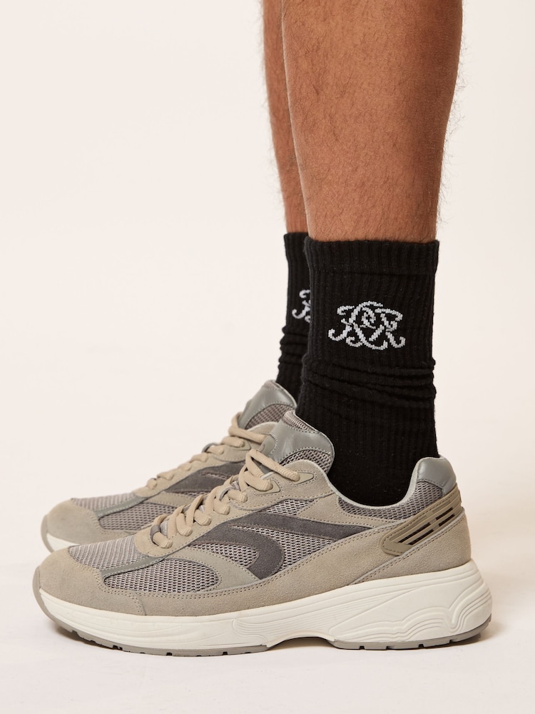 Reiss Black Marcus Monogram Cotton-Blend Ribbed Socks - Image 2 of 4 Reiss Black Marcus Monogram Cotton-Blend Ribbed Socks - Image 2 of 4