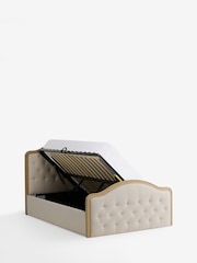 Tweedy Plain Light Natural Rose Buttoned Wooden Ottoman Storage Bed Frame - Image 2 of 4