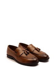 Off The Hook Brown Clinton Leather Slip On Formal Tassel Shoes - Image 1 of 6