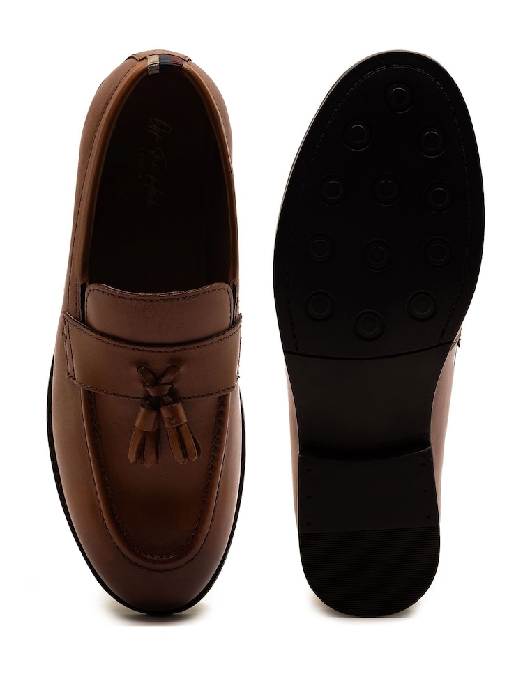 Off The Hook Brown Clinton Leather Slip On Formal Tassel Shoes - Image 6 of 6