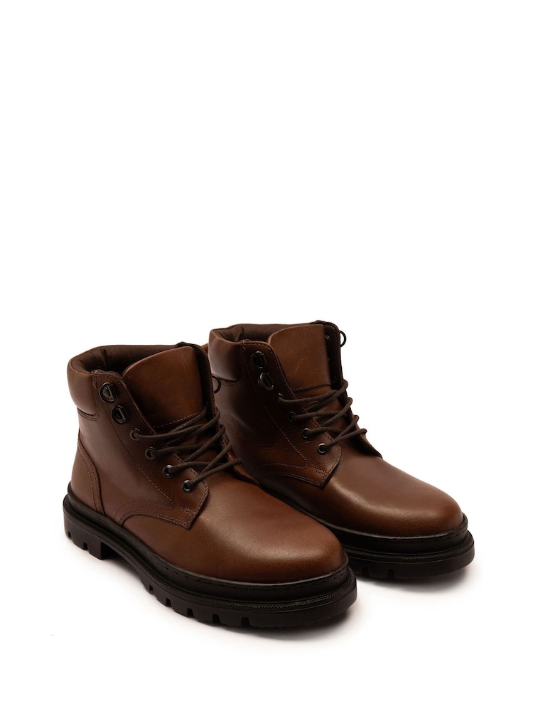 Off The Hook Brown Jones Leather Lace Up Casual Ankle Boots - Image 1 of 6