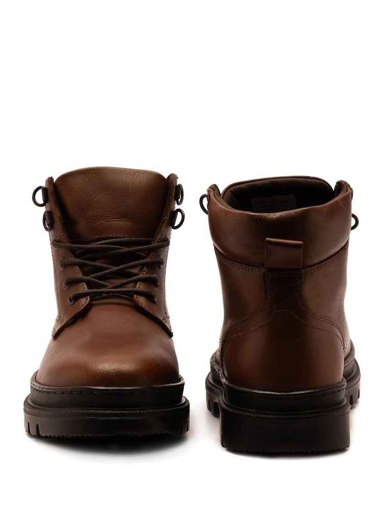 Off The Hook Brown Jones Leather Lace Up Casual Ankle Boots - Image 2 of 6