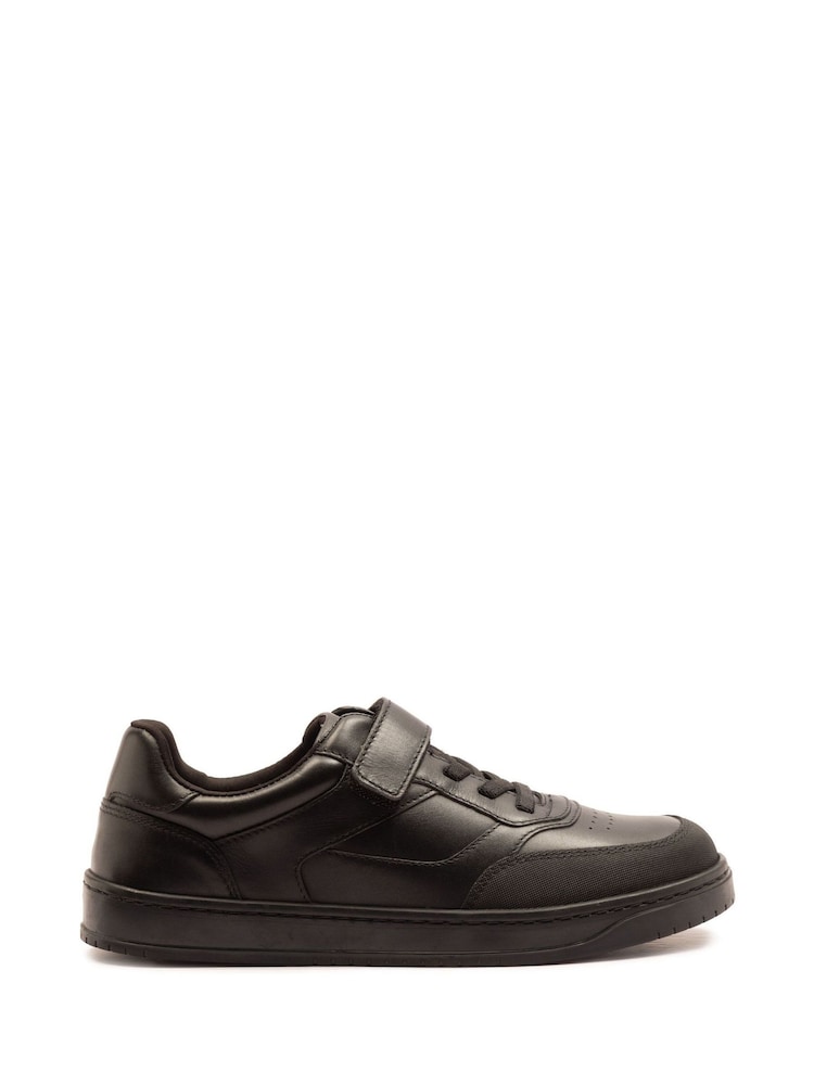 Off The Hook Black Marty Round Toe Single Strap With Lace-Up Leather School Shoes - Image 1 of 5