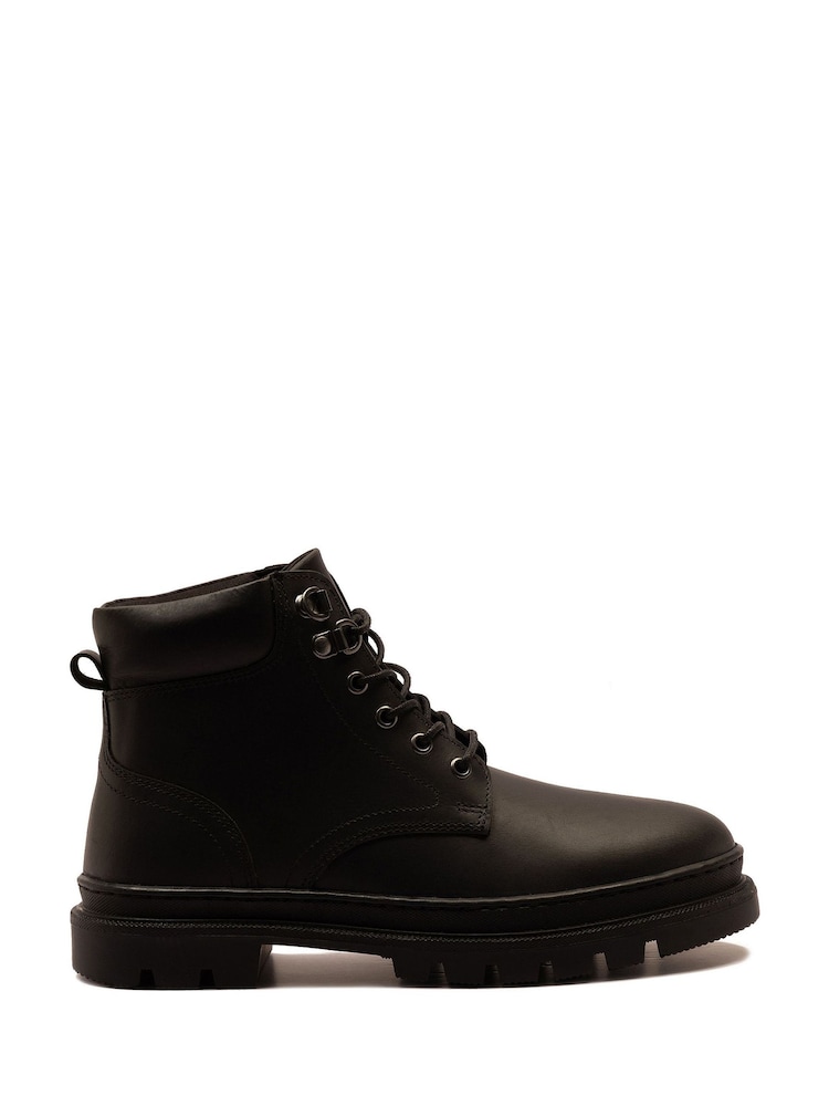 Off The Hook Black Jones Leather Lace Up Casual Ankle Boots - Image 1 of 6