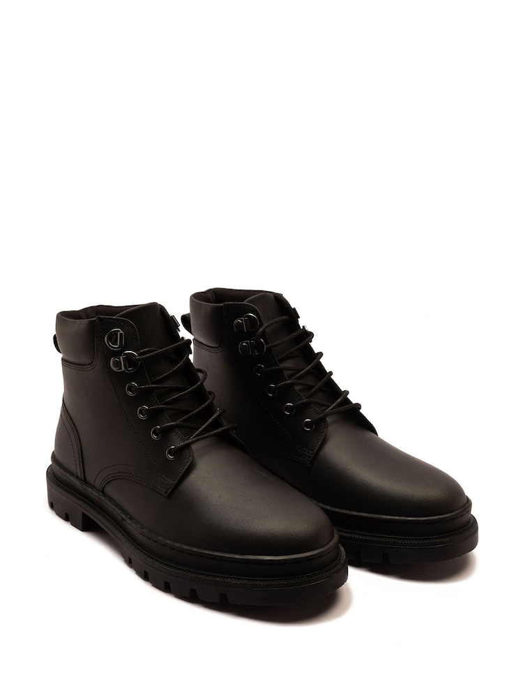 Off The Hook Black Jones Leather Lace Up Casual Ankle Boots - Image 2 of 6