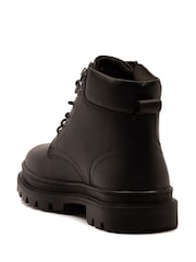 Off The Hook Black Jones Leather Lace Up Casual Ankle Boots - Image 3 of 6