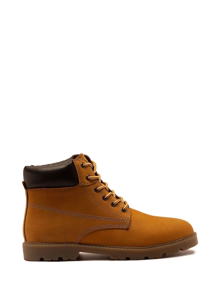 Off The Hook Yellow Solo Leather Lace Up Casual Ankle Boots - Image 1 of 6 Off The Hook Yellow Solo Leather Lace Up Casual Ankle Boots - Image 1 of 6