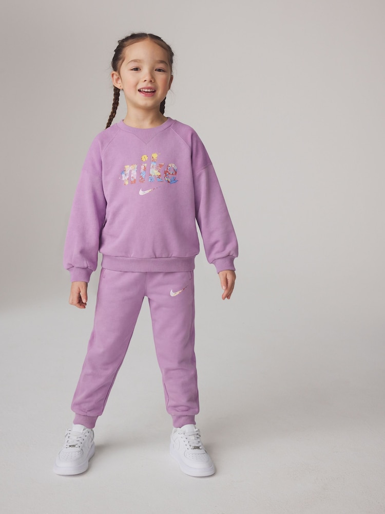Nike Purple Little Kids Graphic Crew and Joggers Set - Image 1 of 6