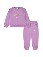 Nike Purple Little Kids Graphic Crew and Joggers Set - Image 2 of 6
