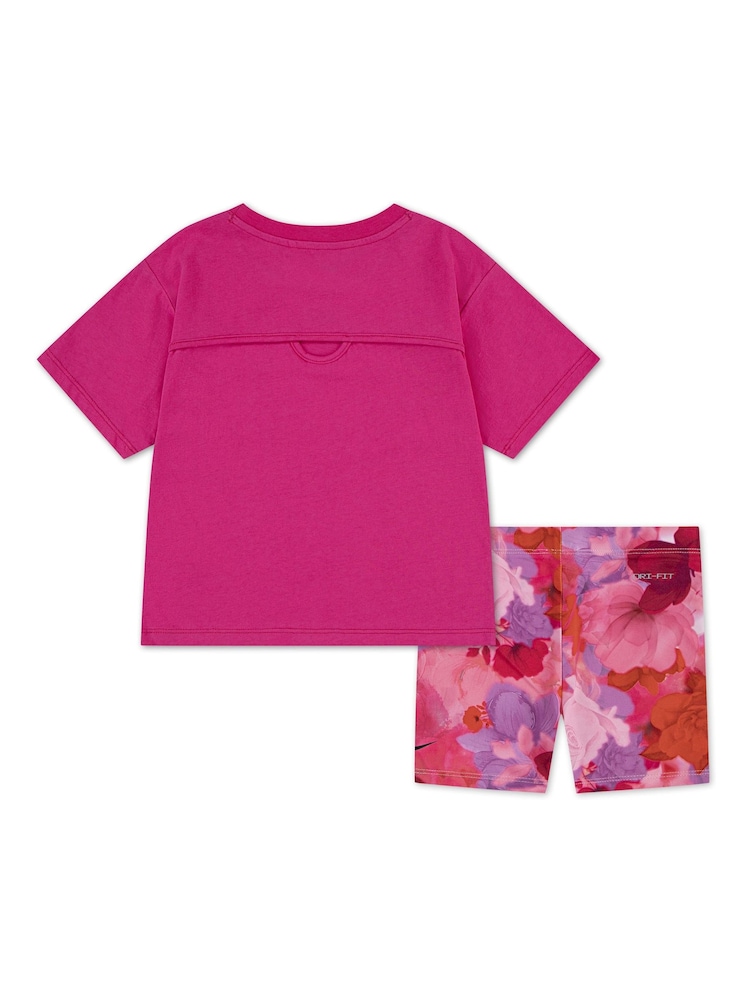 Nike Purple Little Kids Move With Nature Tshirt and Bike Shorts Set - Image 2 of 4