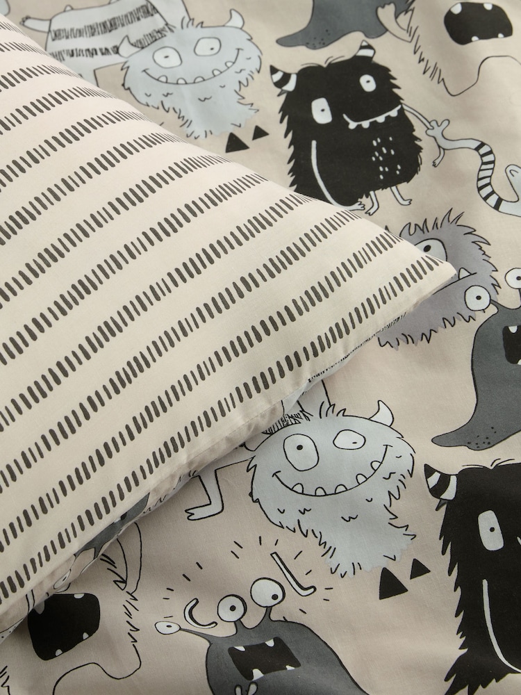 Grey Monsters Duvet Cover and Pillowcase Set - Image 3 of 3