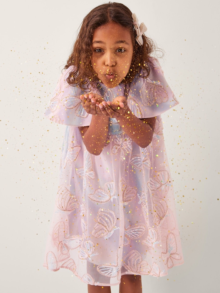 Monsoon Pink Butterfly Appliqué Swing Dress - Image 1 of 5