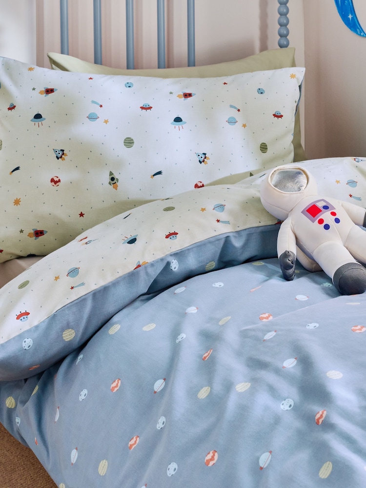 Blue Mini Space Print Duvet Cover and Pillowcase Set - Image 4 of 4 Blue Mini Space Print Duvet Cover and Pillowcase Set - Image 4 of 4