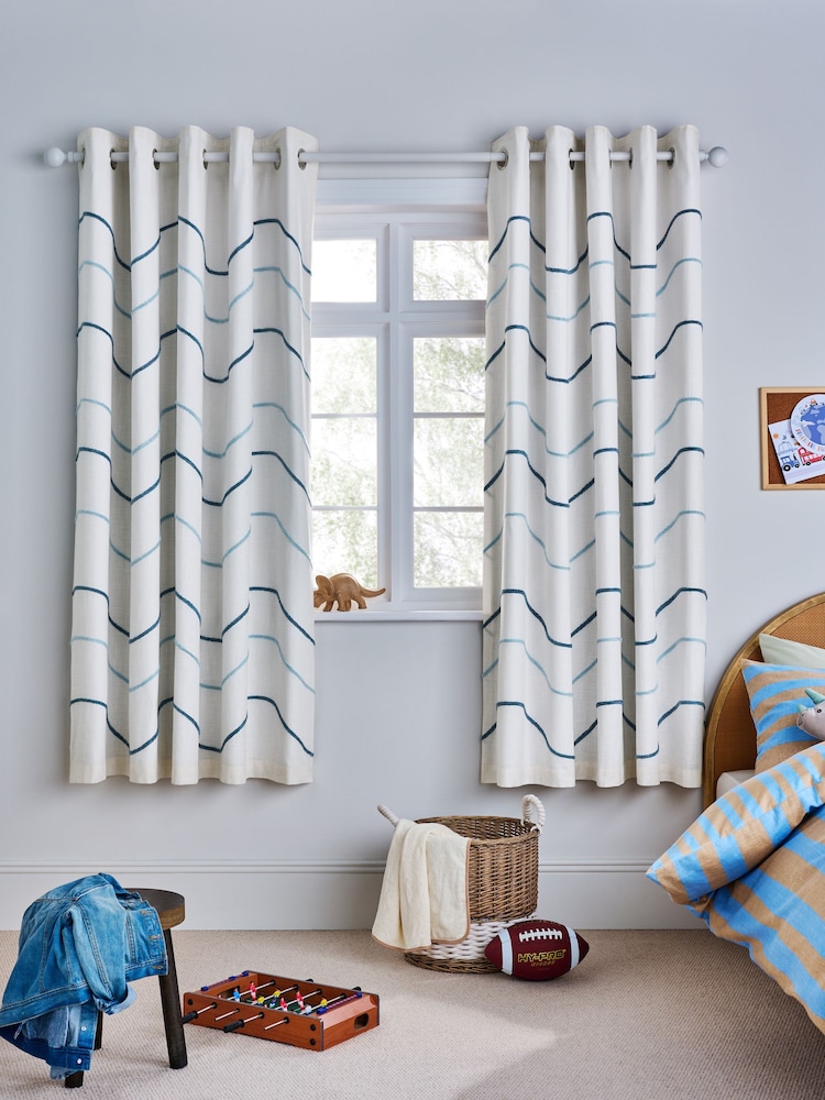 Blue Tuffted Wiggle Eyelet Blackout Curtains - Image 2 of 4