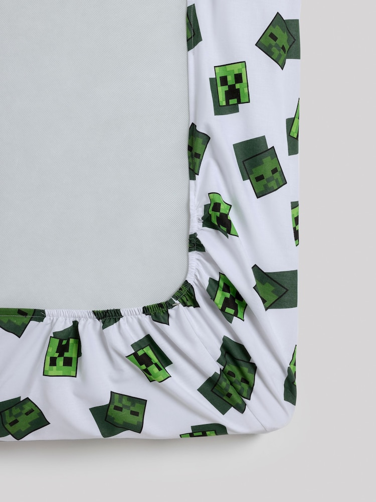 White/Green Minecraft Cotton Fitted Sheet - Image 4 of 4