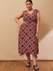 Vestido com estampa geométrica e decote em V e bainha de lenço Live Unlimited - Imagem 1 de 5
