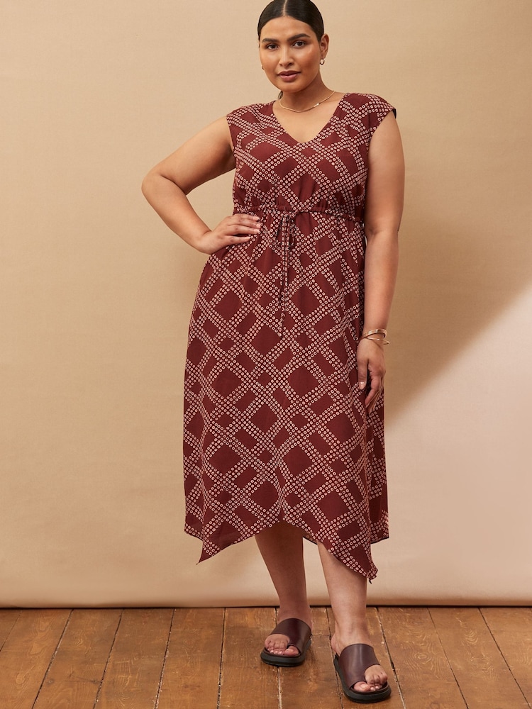 Vestido com estampa geométrica e decote em V e bainha de lenço Live Unlimited - Imagem 1 de 5