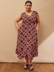 Vestido com estampa geométrica e decote em V e bainha de lenço Live Unlimited - Imagem 3 de 5