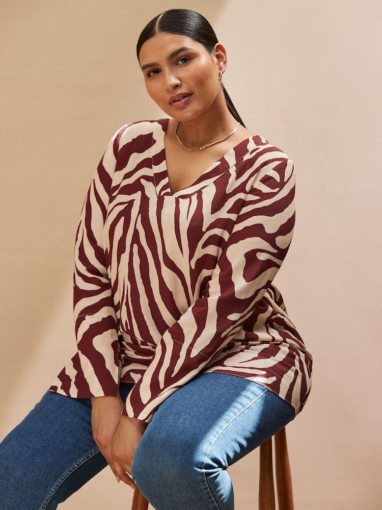 Live Unlimited Cream Animal Print Split Sleeve Blouse - Image 1 of 4