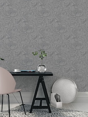 Laurence Llewelyn-Bowen Silver Grey Down The Dilly Floral Print A4 Wallpaper Sample - Image 1 of 4