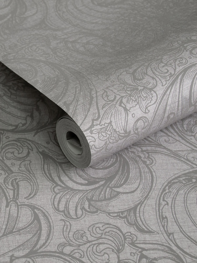 Laurence Llewelyn-Bowen Silver Grey Down The Dilly Floral Print A4 Wallpaper Sample - Image 2 of 4 Laurence Llewelyn-Bowen Silver Grey Down The Dilly Floral Print A4 Wallpaper Sample - Image 2 of 4