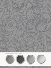 Laurence Llewelyn-Bowen Silver Grey Down The Dilly Floral Print A4 Wallpaper Sample - Image 4 of 4