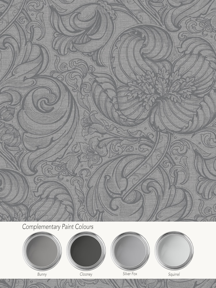 Laurence Llewelyn-Bowen Silver Grey Down The Dilly Floral Print A4 Wallpaper Sample - Image 4 of 4