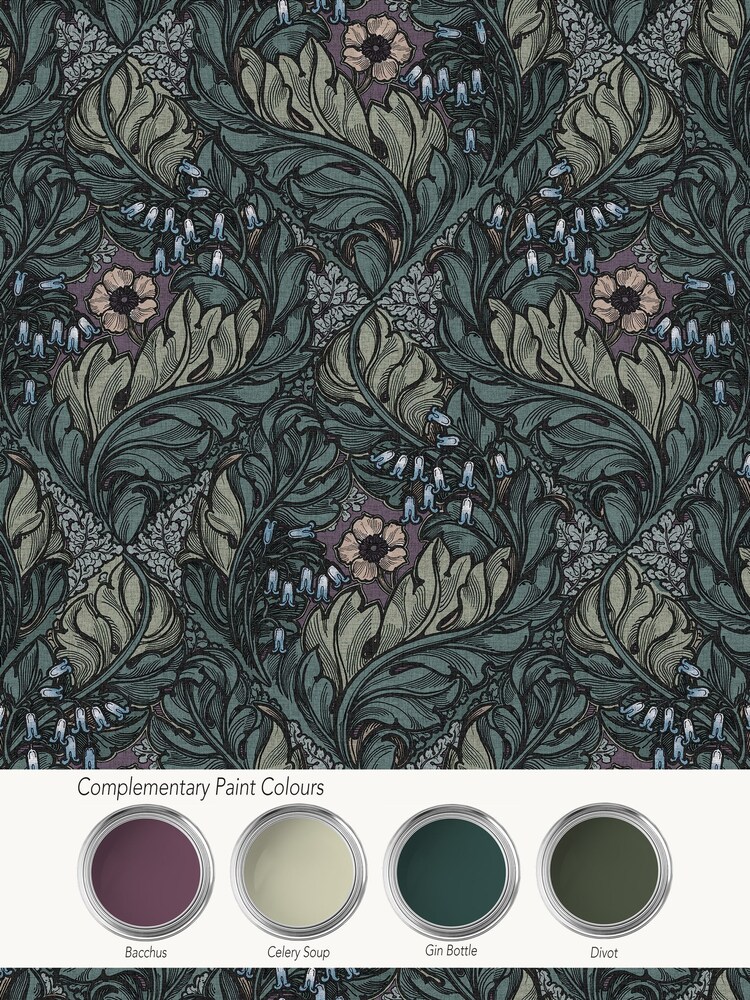Laurence Llewelyn-Bowen Green Rambleicious Floral A4 Wallpaper Sample - Image 4 of 4