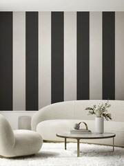 Style Sisters Black Half Stripe A4 Wallpaper Sample - Image 1 of 3
