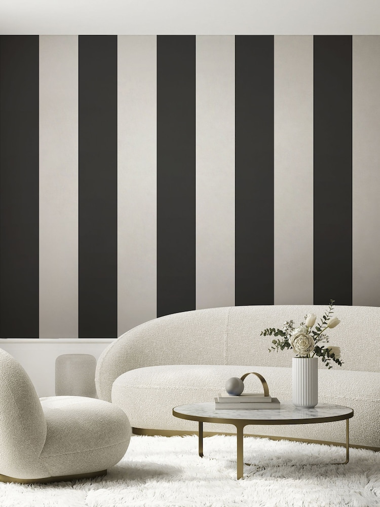 Style Sisters Black Half Stripe A4 Wallpaper Sample - Image 1 of 3