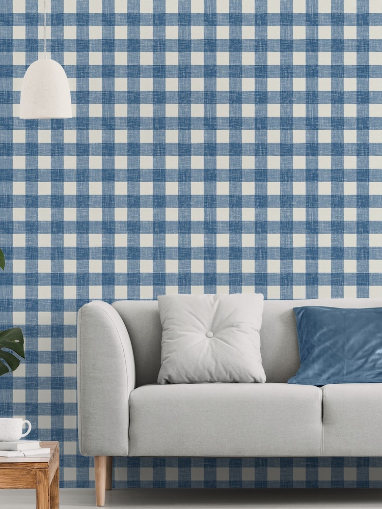 Galerie Blue French Country Plaid A4 Wallpaper Sample - Image 1 of 2