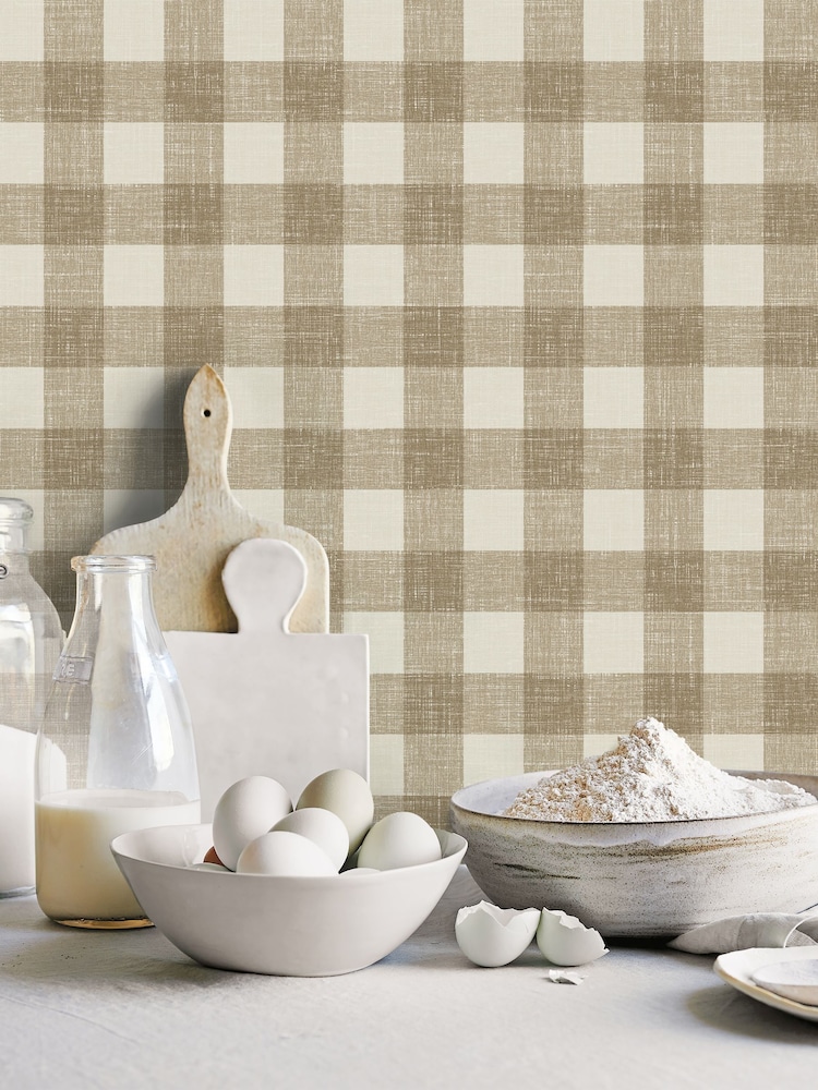 Galerie Bronze Brown French Country Plaid A4 Wallpaper Sample - Image 1 of 2