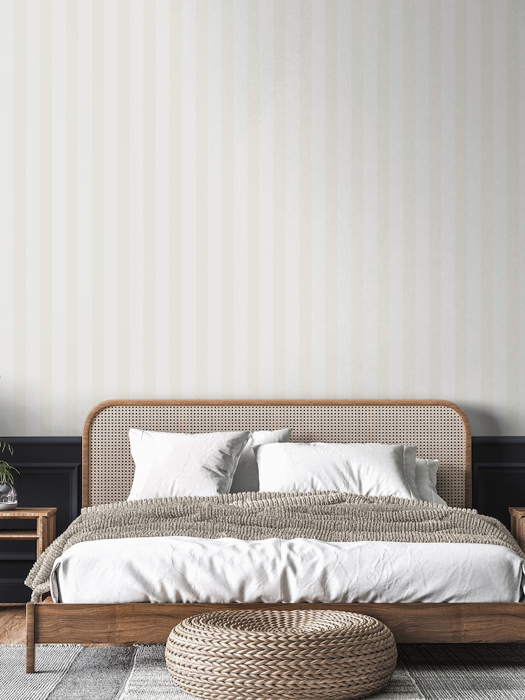 Style Sisters White Flock Stripe A4 Wallpaper Sample - Image 1 of 4