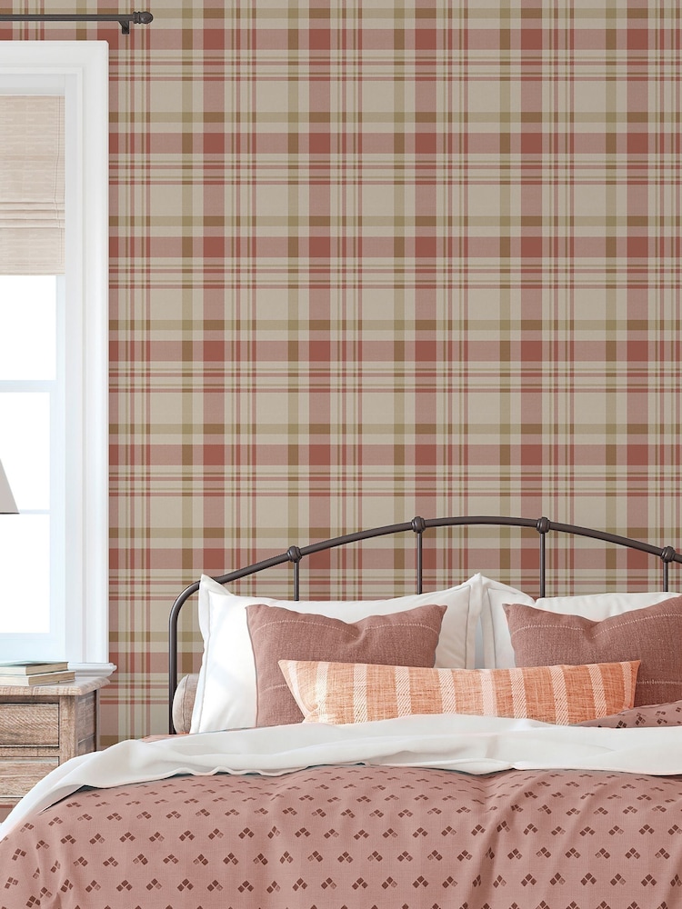 Galerie Red Spring Blossom Plaid A4 Wallpaper Sample - Image 1 of 2