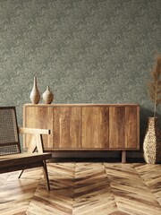 Laurence Llewelyn-Bowen Green Hedgerovia Floral Print A4 Wallpaper Sample - Image 1 of 4