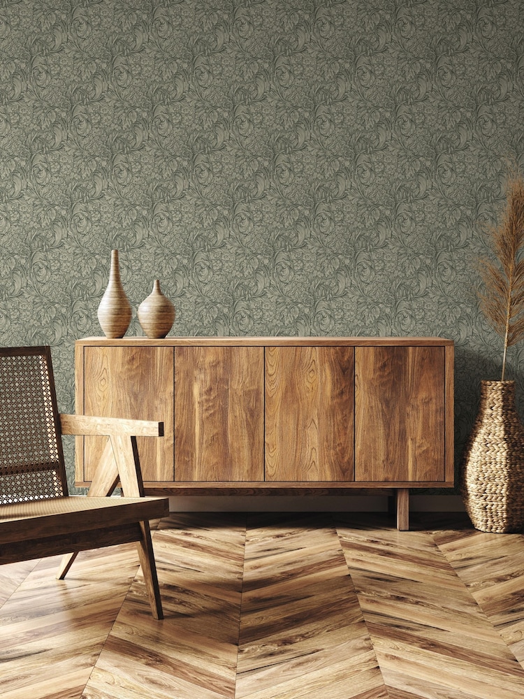 Laurence Llewelyn-Bowen Green Hedgerovia Floral Print A4 Wallpaper Sample - Image 1 of 4