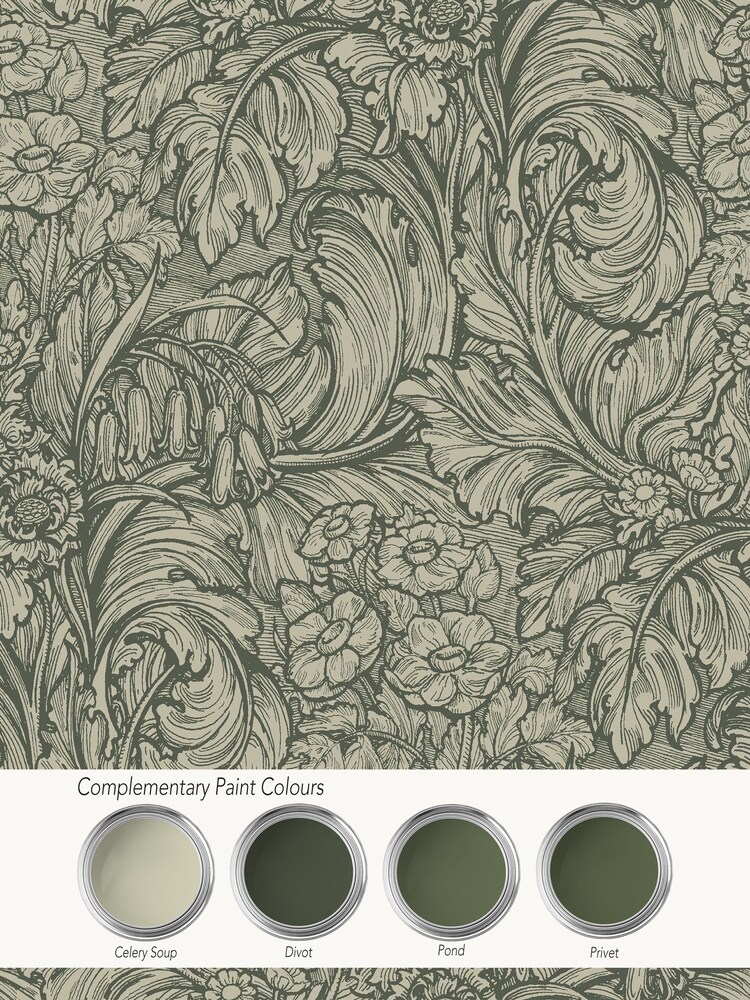 Laurence Llewelyn-Bowen Green Hedgerovia Floral Print A4 Wallpaper Sample - Image 4 of 4
